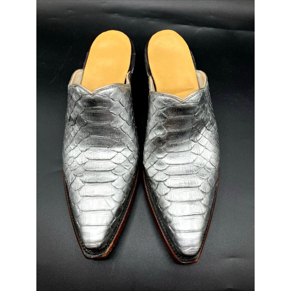 $1k  6.5 C Wide back At The Ranch Metallic Silver Cowgirl Mules Boots Santa Fe - Picture 2 of 8